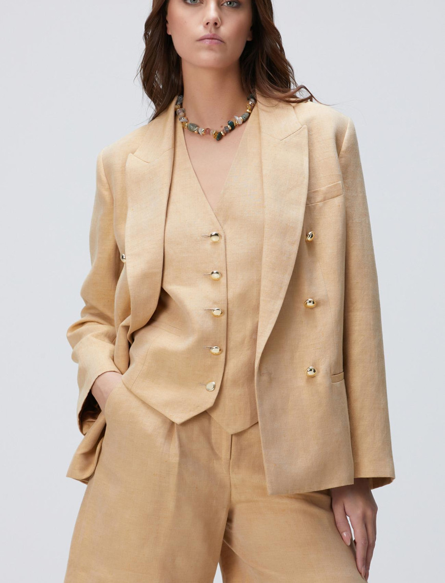 Network Kadın Limited Açık Bej Keten Karışımlı Ceket Network Kadın Limited Açık Bej Keten Karışımlı Ceket