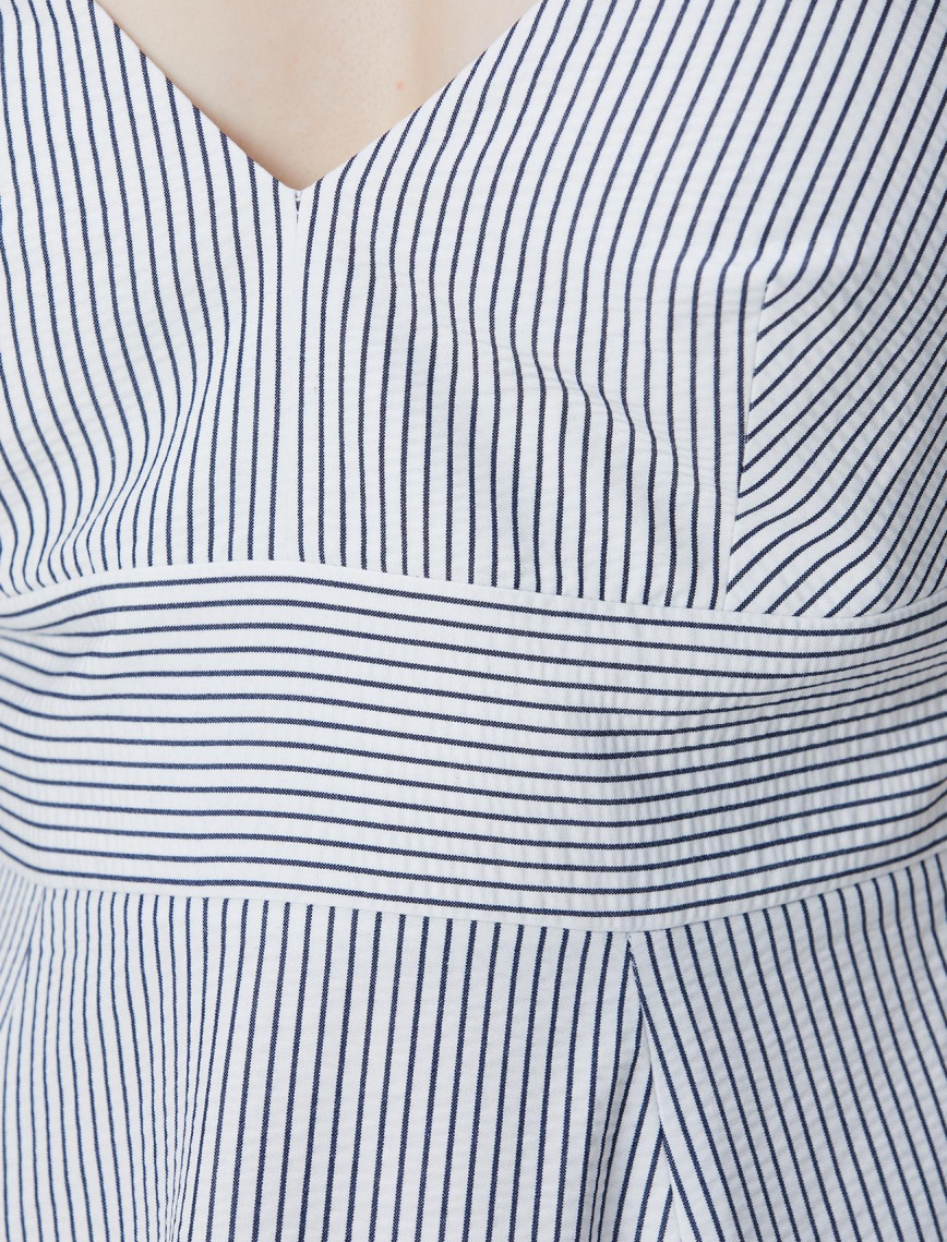 Network Kadın Lacivert Kırık Beyaz Çizgili Midi Elbise
