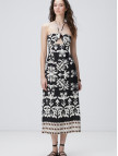 Network Kadın Siyah Beyaz Desenli Keten Midi Elbise
