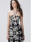 Network Kadın Siyah Beyaz Desenli Keten Midi Elbise