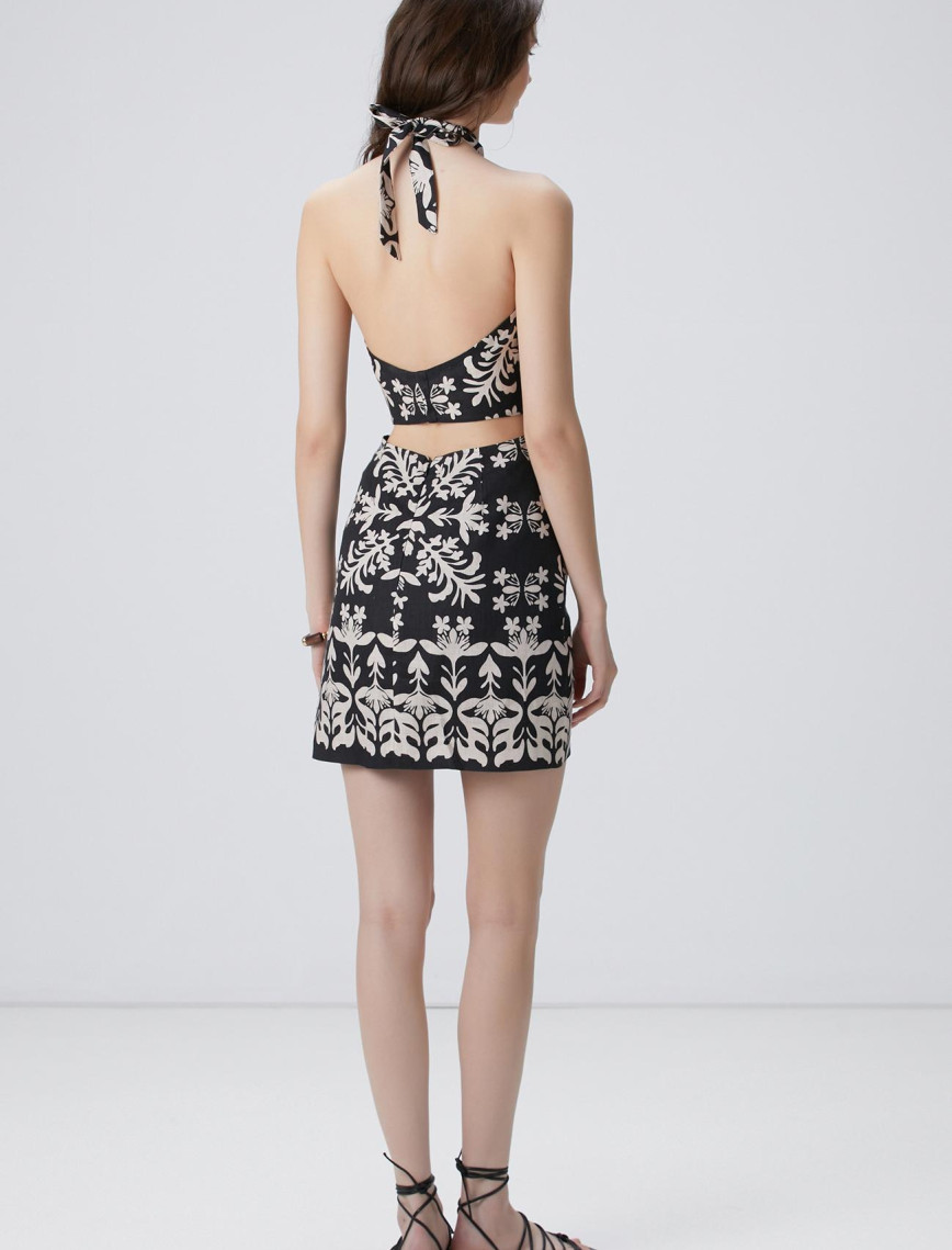 Network Kadın Siyah Beyaz Mini Keten Elbise Network Kadın Siyah Beyaz Mini Keten Elbise