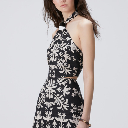 Network Kadın Siyah Beyaz Mini Keten Elbise Network Kadın Siyah Beyaz Mini Keten Elbise