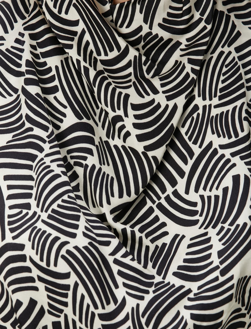 Network Kadın Kırık Beyaz Siyah Desenli Midi Elbise