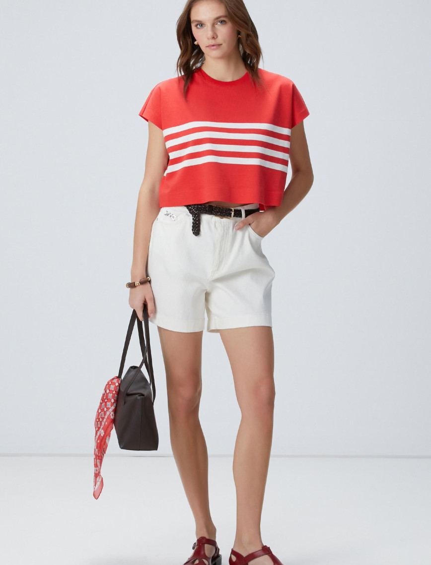 Network Kadın Kırmızı Beyaz Çizgili T-shirt Network Kadın Kırmızı Beyaz Çizgili T-shirt