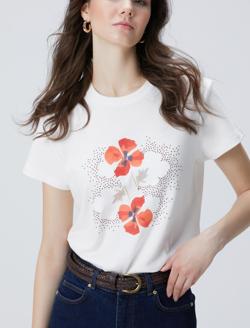 Network Kadın Kırık Beyaz Baskılı T-shirt Network Kadın Kırık Beyaz Baskılı T-shirt