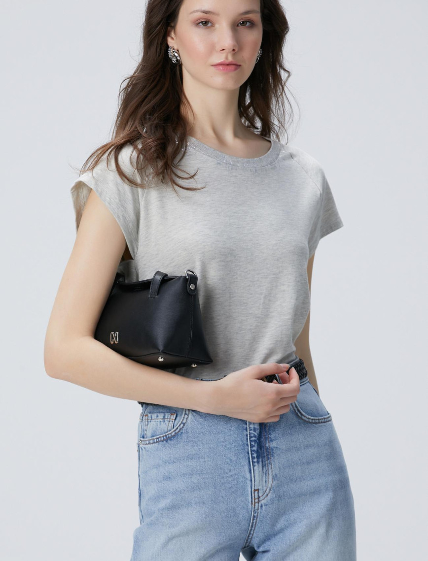 Network Kadın Gri Melanj Varak Baskılı T-shirt Network Kadın Gri Melanj Varak Baskılı T-shirt