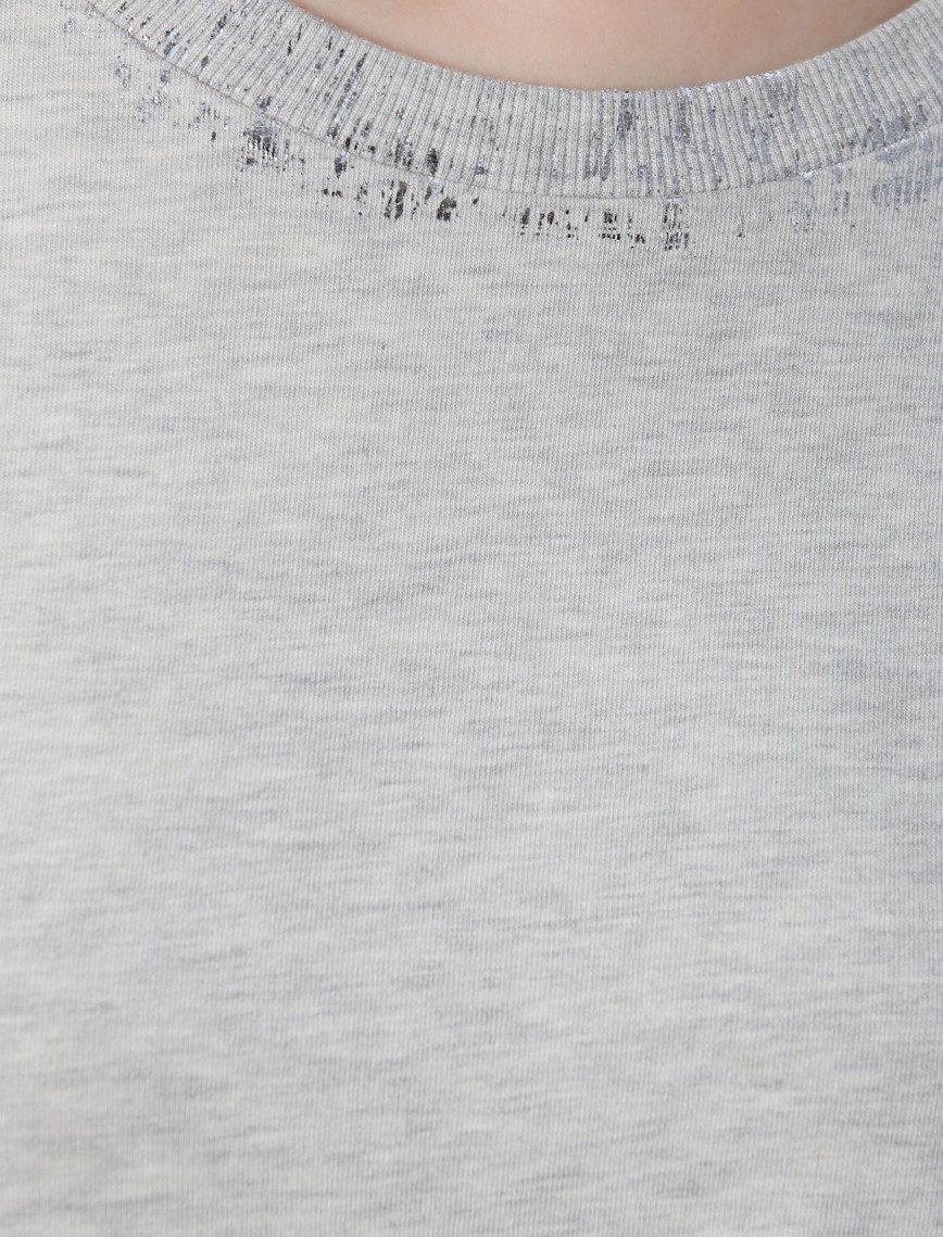 Network Kadın Gri Melanj Varak Baskılı T-shirt Network Kadın Gri Melanj Varak Baskılı T-shirt