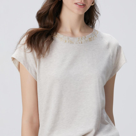 Network Kadın Bej Melanj Varak Baskılı T-shirt