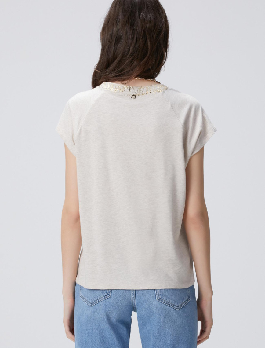 Network Kadın Bej Melanj Varak Baskılı T-shirt