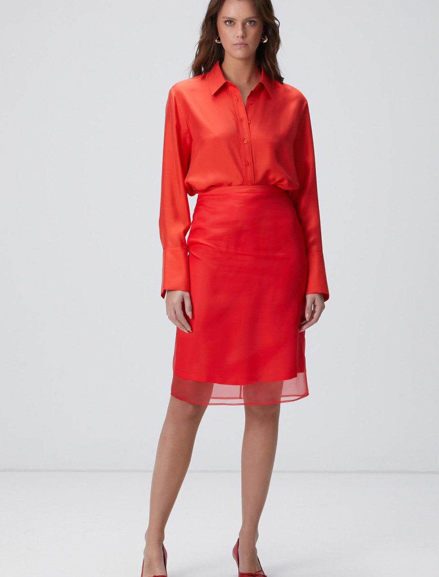 Network Kadın Kırmızı Midi Organze Etek