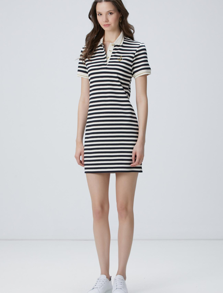 Network Kadın Lacivert Kırık Beyaz Midi Elbise