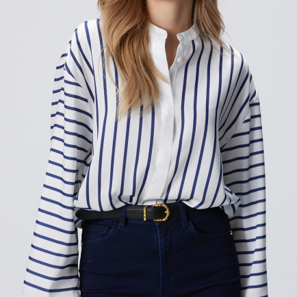Network Kadın Lacivert Kırık Beyaz Gömlek
