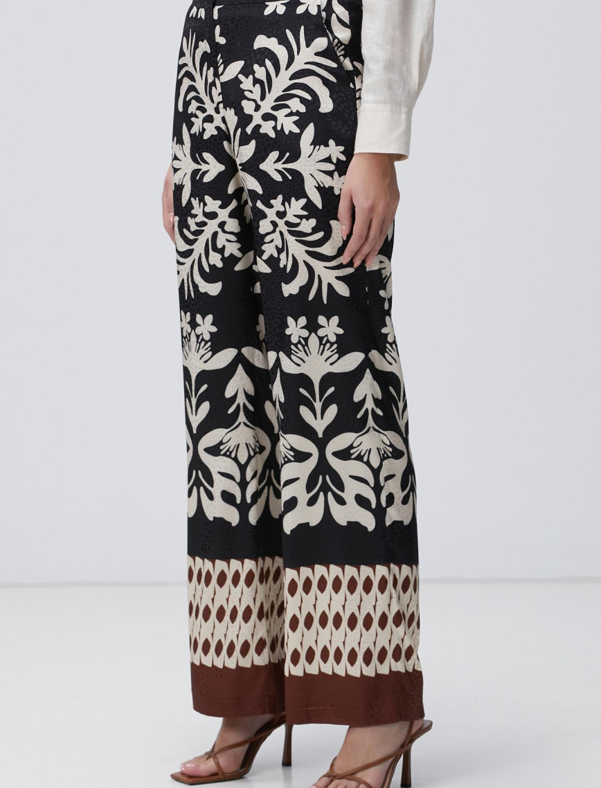 Network Kadın Siyah Bej Desenli Pantolon