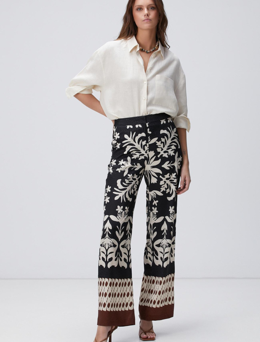 Network Kadın Siyah Bej Desenli Pantolon