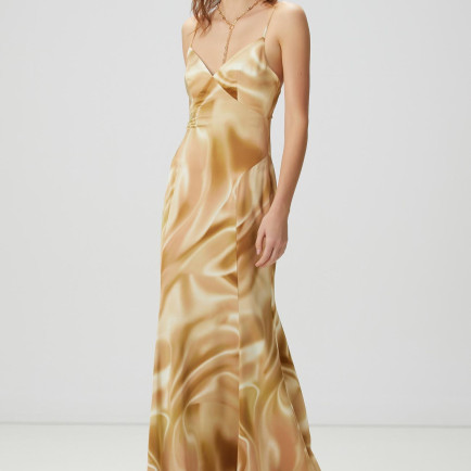 Network Kadın Bej Desenli Maksi Abiye Elbise Network Kadın Bej Desenli Maksi Abiye Elbise