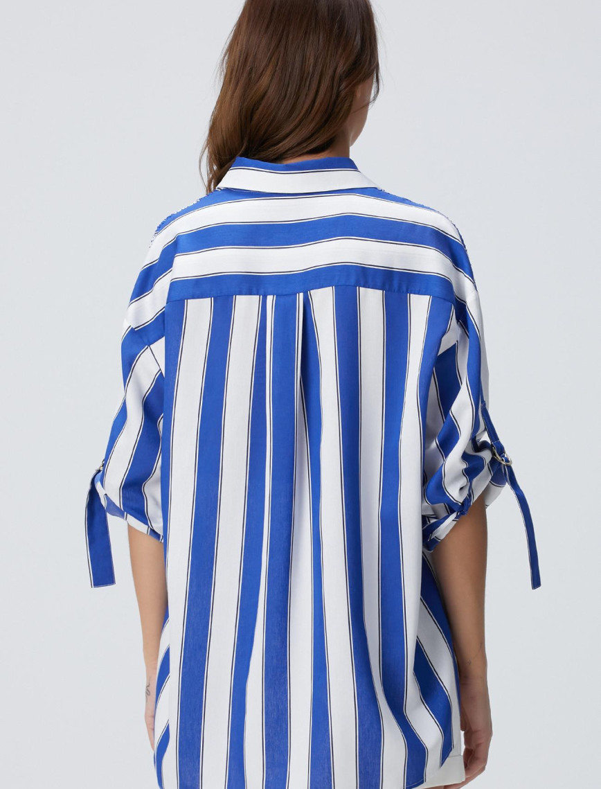 Network Kadın Lacivert Beyaz Çizgili Gömlek Network Kadın Lacivert Beyaz Çizgili Gömlek