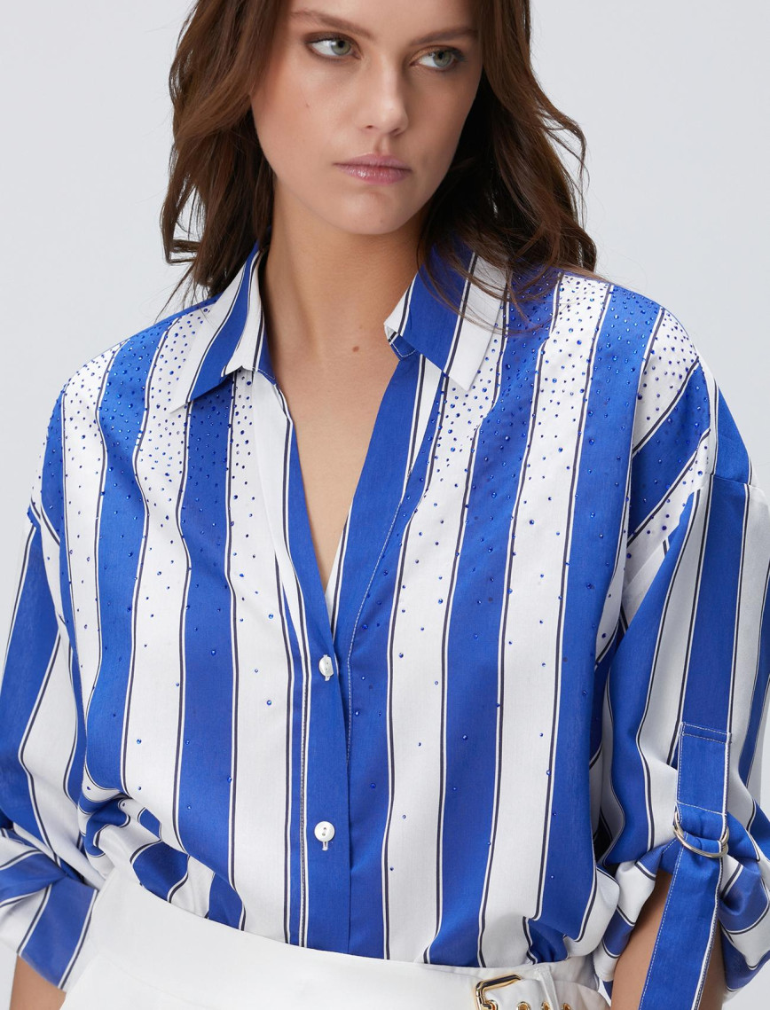 Network Kadın Lacivert Beyaz Çizgili Gömlek Network Kadın Lacivert Beyaz Çizgili Gömlek