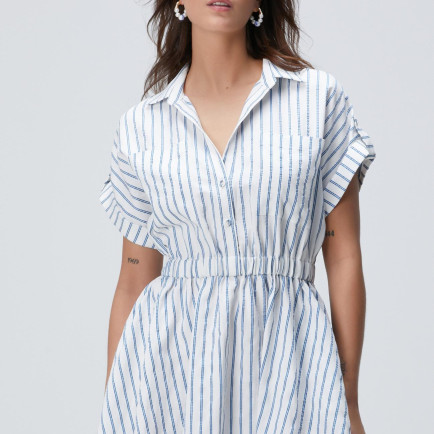 Network Kadın Mavi Beyaz Çizgili Midi Elbise Network Kadın Mavi Beyaz Çizgili Midi Elbise