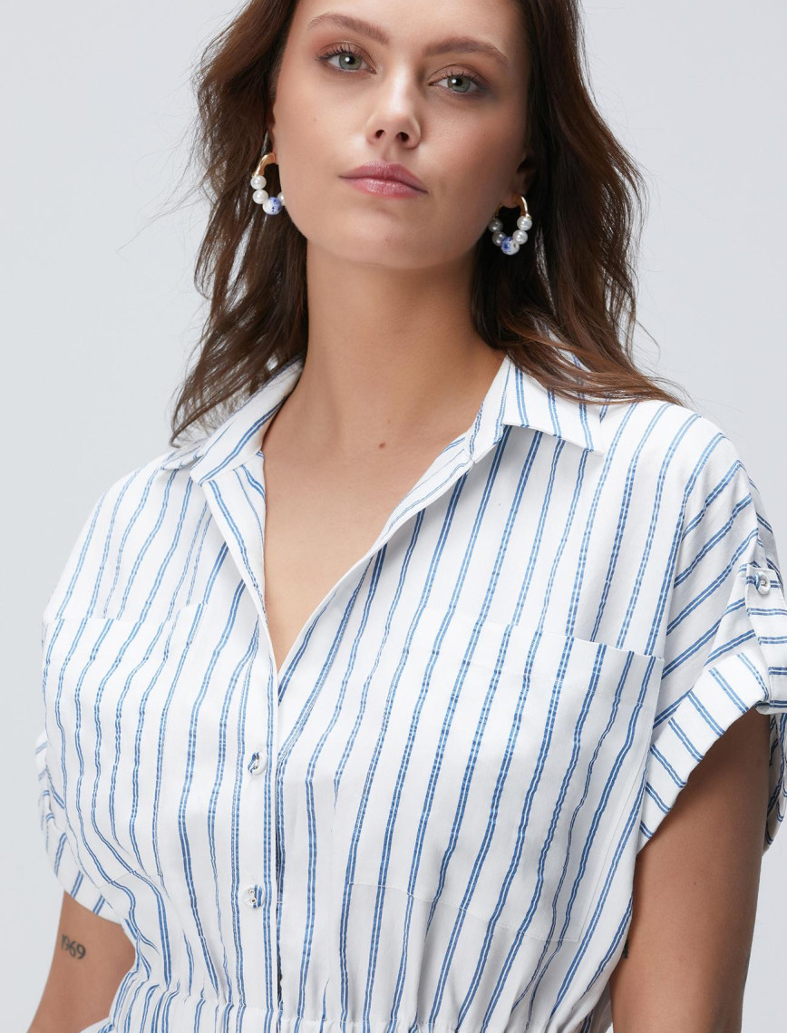 Network Kadın Mavi Beyaz Çizgili Midi Elbise Network Kadın Mavi Beyaz Çizgili Midi Elbise