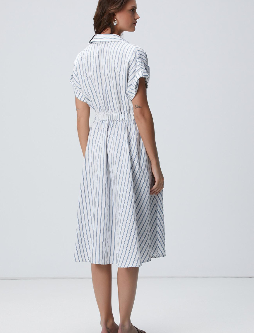 Network Kadın Mavi Beyaz Çizgili Midi Elbise Network Kadın Mavi Beyaz Çizgili Midi Elbise
