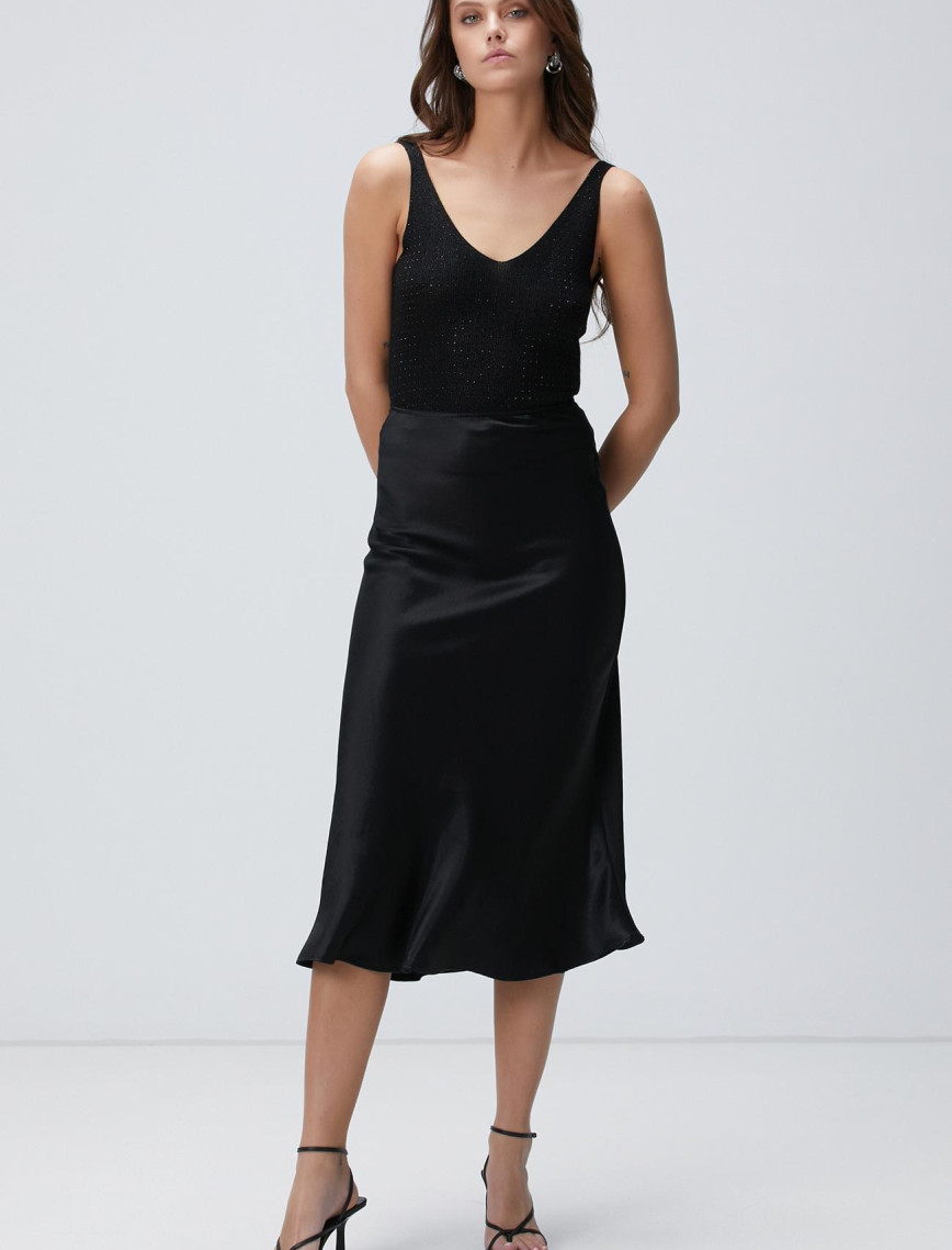 Network Kadın Siyah Saten Etek Network Kadın Siyah Saten Etek