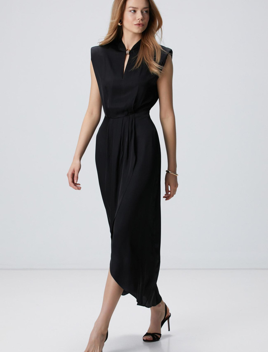 Network Kadın Siyah Midi Boy Elbise