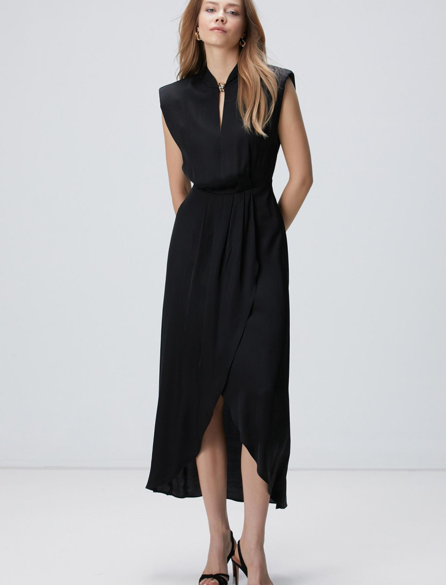 Network Kadın Siyah Midi Boy Elbise