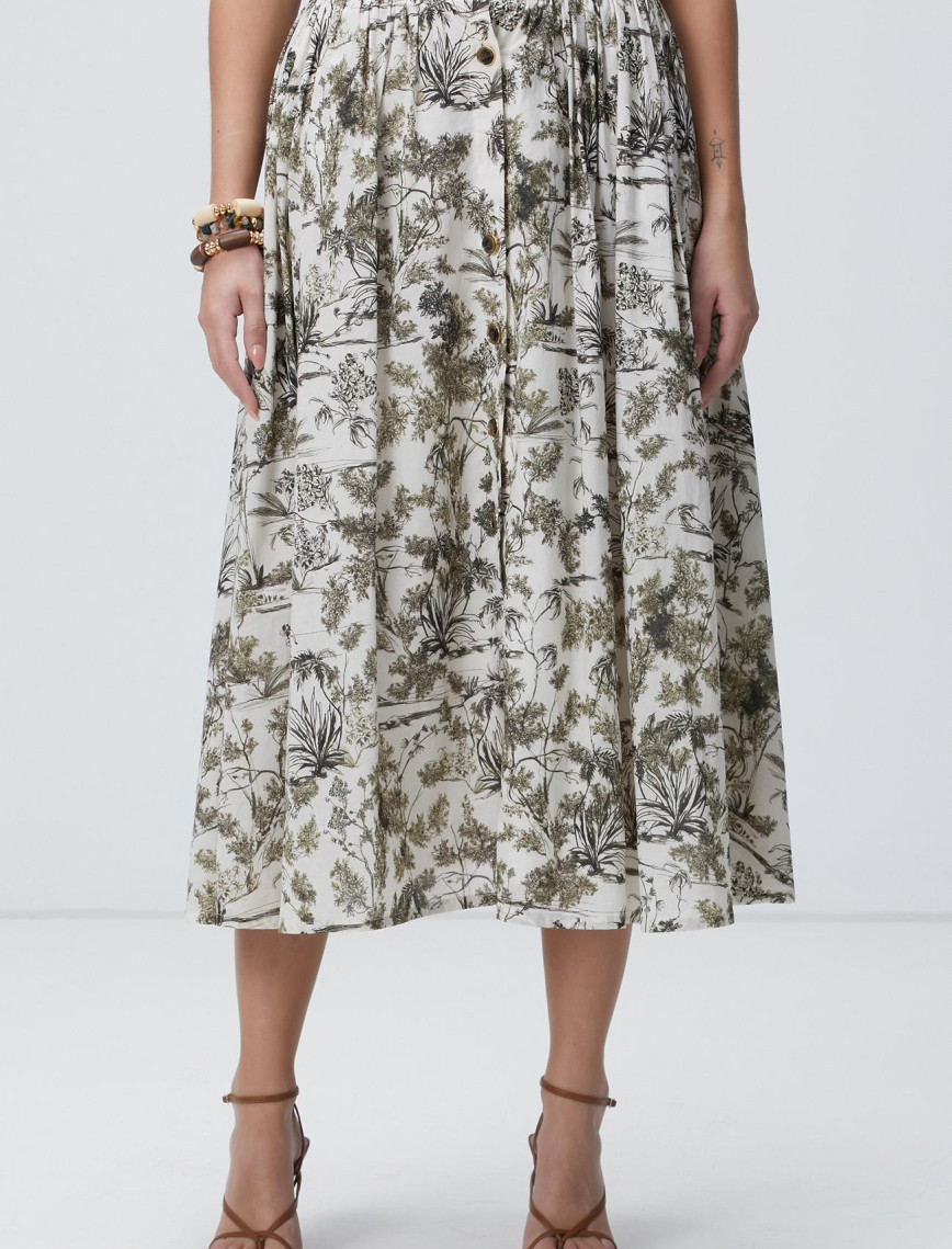 Network Kadın Haki Desenli Midi Etek Network Kadın Haki Desenli Midi Etek