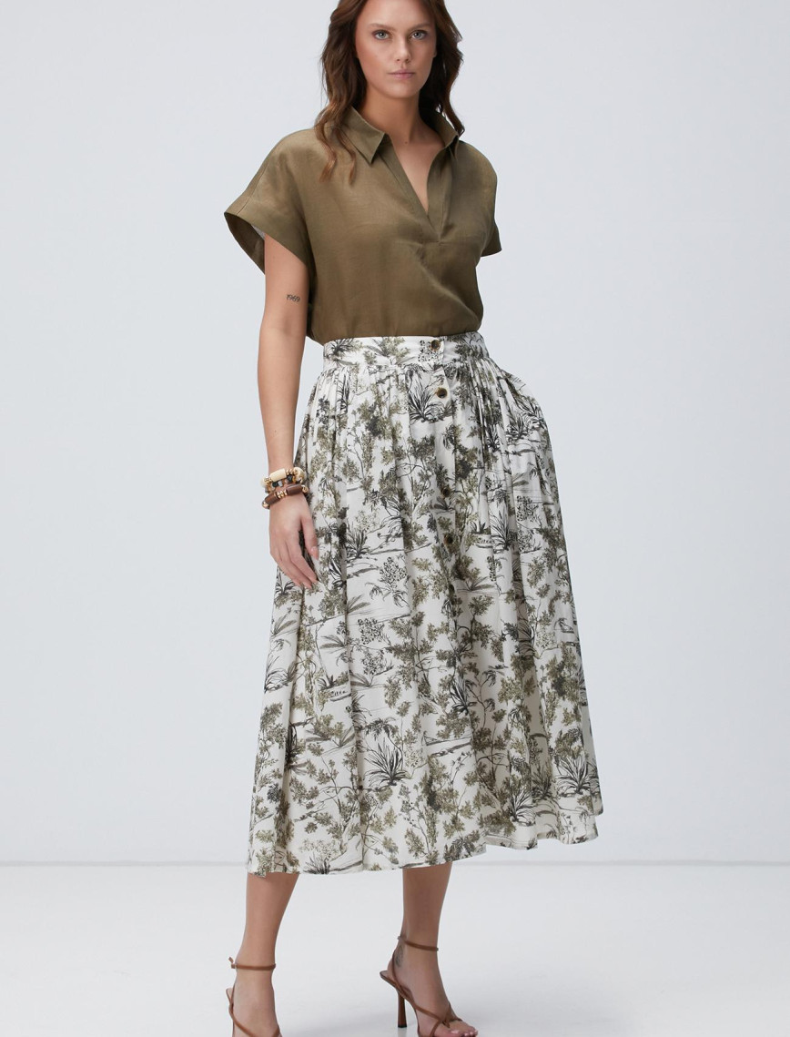 Network Kadın Haki Desenli Midi Etek Network Kadın Haki Desenli Midi Etek