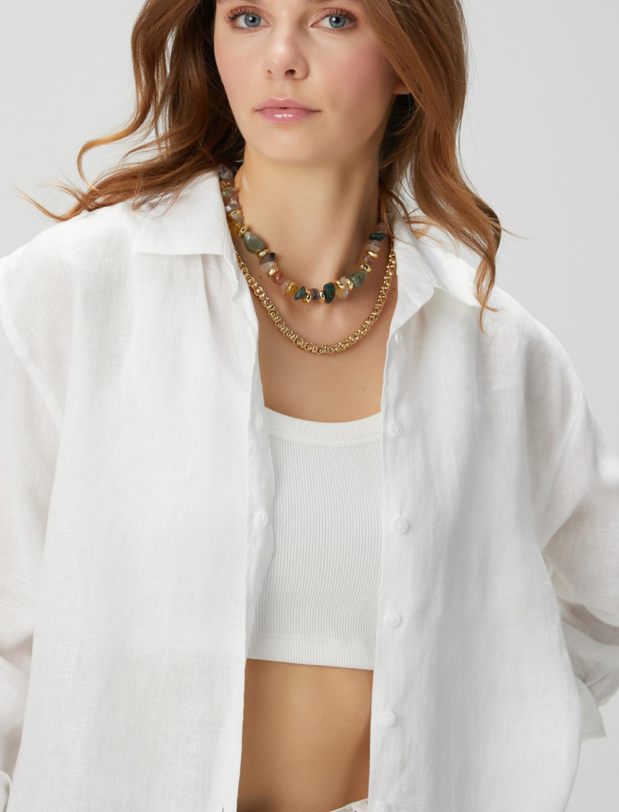 Network Kadın Beyaz Keten Gömlek Network Kadın Beyaz Keten Gömlek