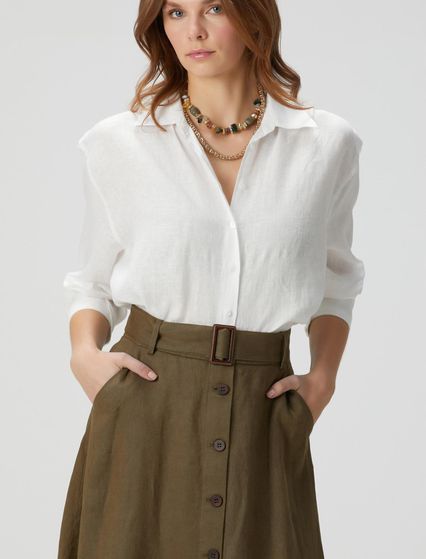 Network Kadın Beyaz Keten Gömlek Network Kadın Beyaz Keten Gömlek