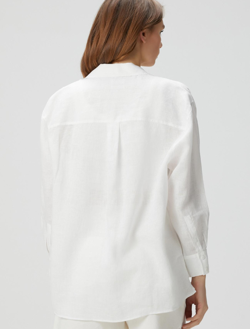 Network Kadın Beyaz Keten Gömlek Network Kadın Beyaz Keten Gömlek