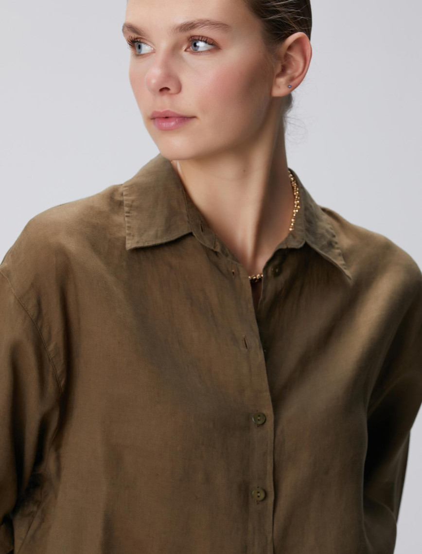 Network Kadın Haki Keten Gömlek
