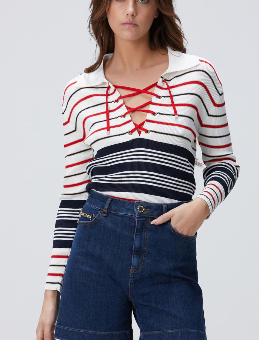 Network Kadın Lacivert Beyaz Kazak Network Kadın Lacivert Beyaz Kazak