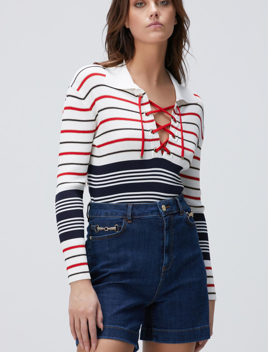 Network Kadın Lacivert Beyaz Kazak Network Kadın Lacivert Beyaz Kazak