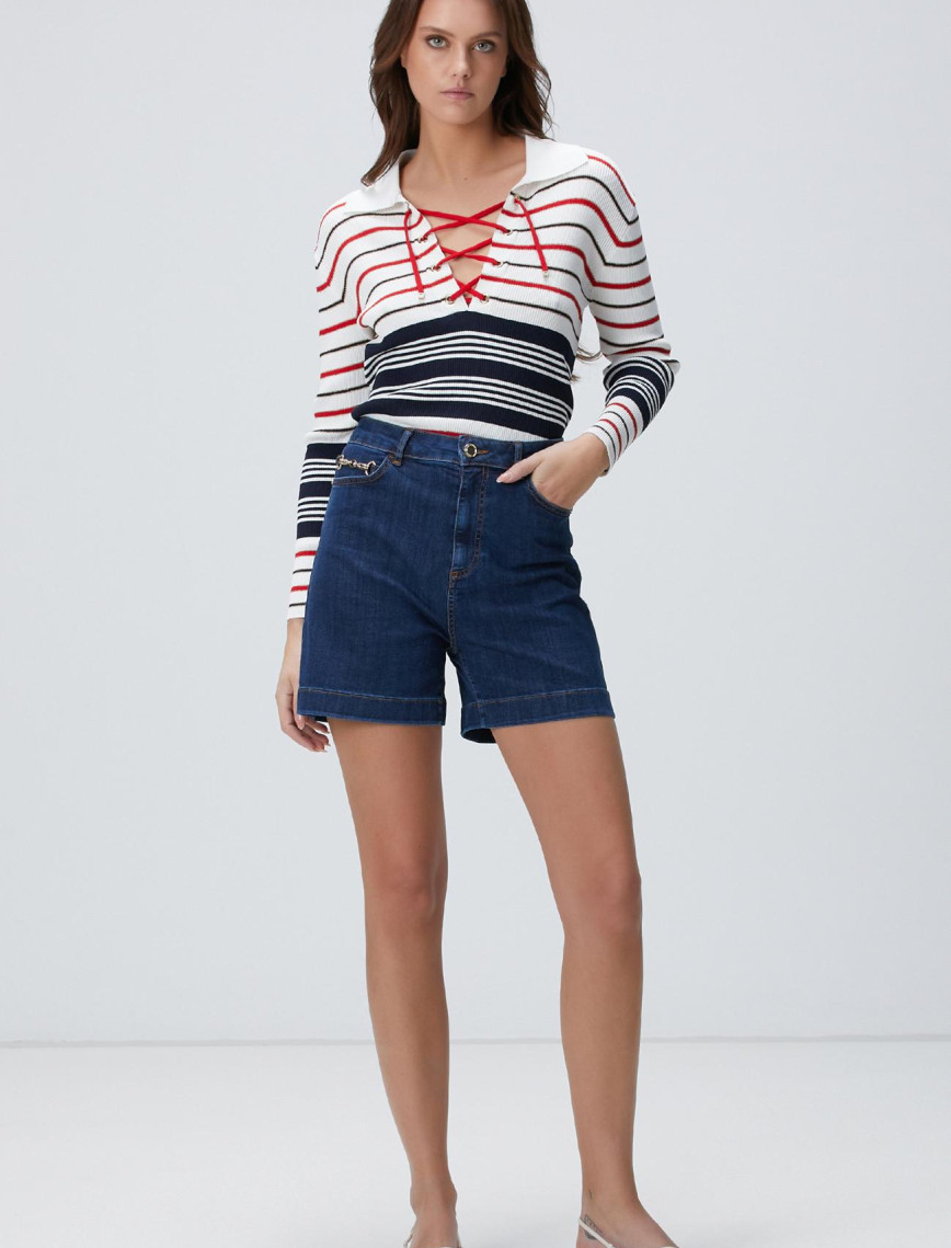 Network Kadın Lacivert Beyaz Kazak Network Kadın Lacivert Beyaz Kazak