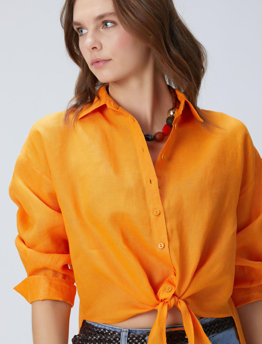 Network Kadın Turuncu Keten Gömlek