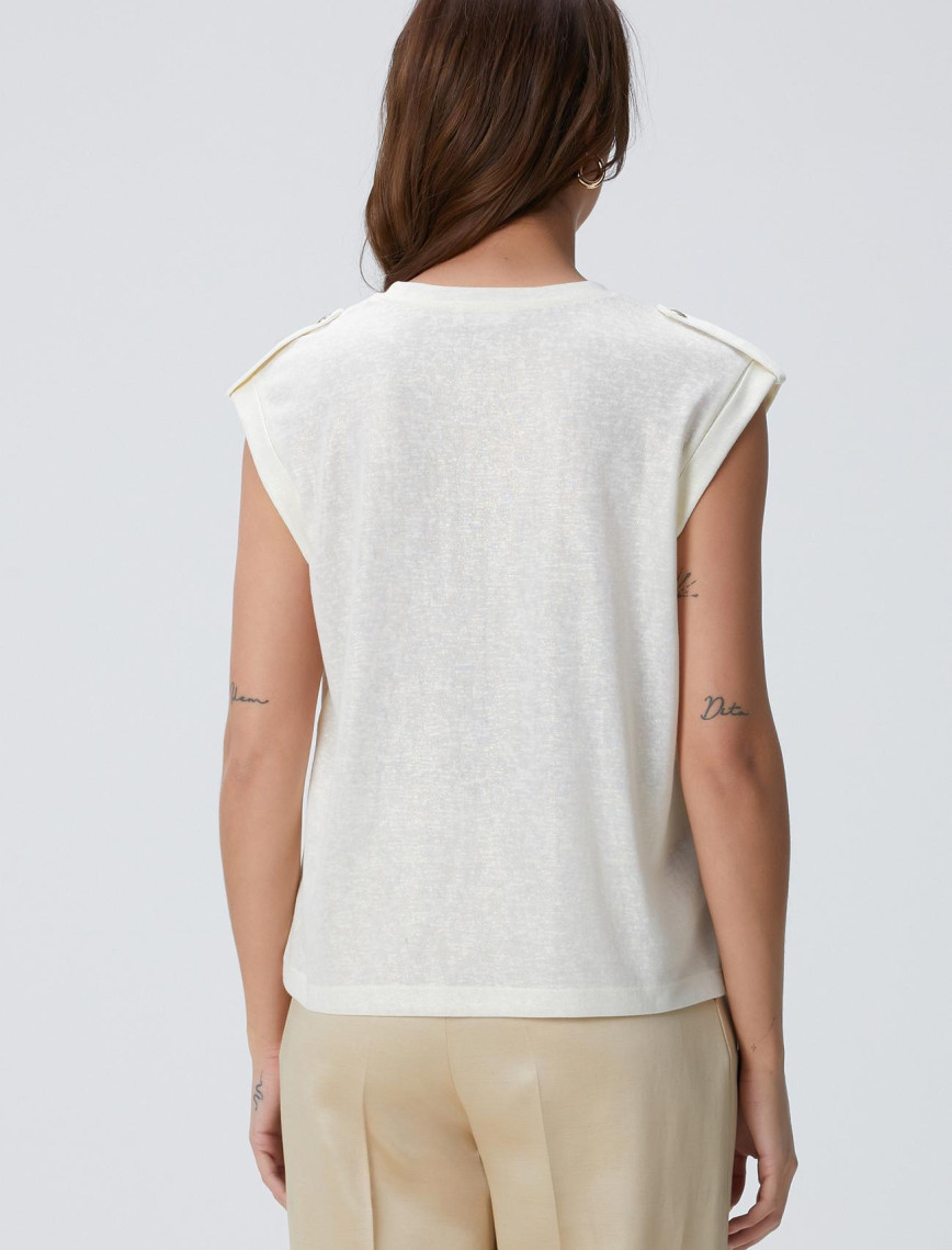 Network Kadın Kırık Beyaz Apoletli Baskılı T-shirt Network Kadın Kırık Beyaz Apoletli Baskılı T-shirt