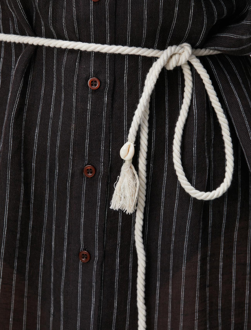 Network Kadın Kahverengi Beyaz Çizgili Keten Maxi Plaj Elbisesi Network Kadın Kahverengi Beyaz Çizgili Keten Maxi Plaj Elbisesi