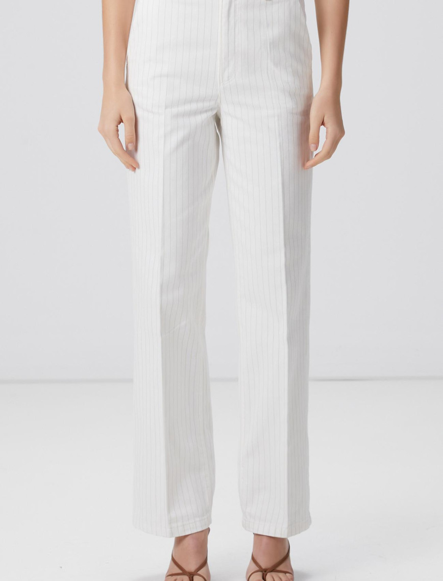 Network Kadın Kırık Beyaz Çizgili Denim Pantolon Network Kadın Kırık Beyaz Çizgili Denim Pantolon