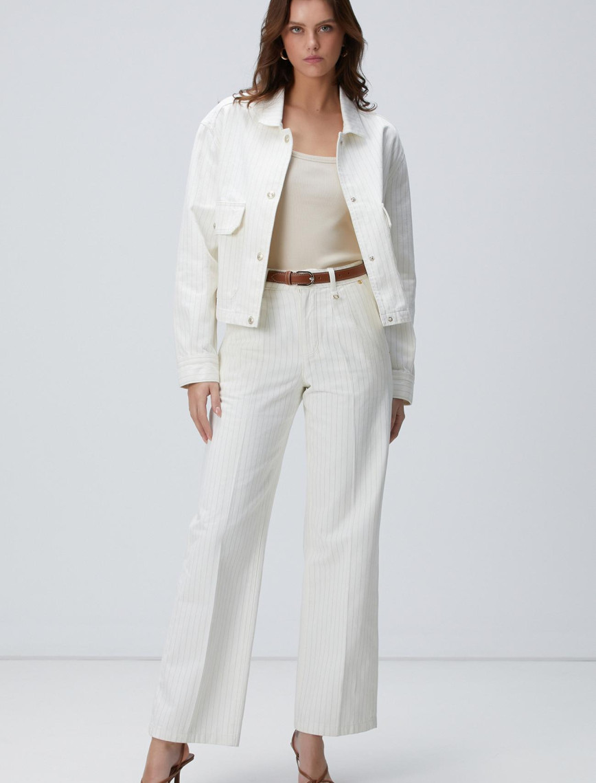 Network Kadın Kırık Beyaz Çizgili Denim Mont Network Kadın Kırık Beyaz Çizgili Denim Mont