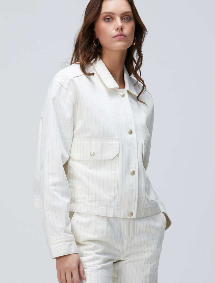 Network Kadın Kırık Beyaz Çizgili Denim Mont Network Kadın Kırık Beyaz Çizgili Denim Mont