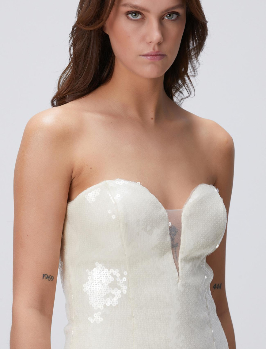 Network Kadın Kırık Beyaz Mini Abiye Elbise