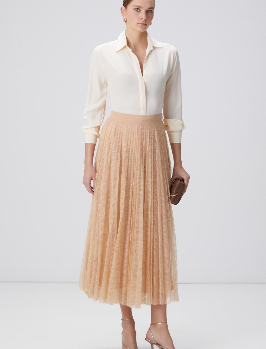 Network Kadın Limited Bej Midi Dantel Etek Network Kadın Limited Bej Midi Dantel Etek