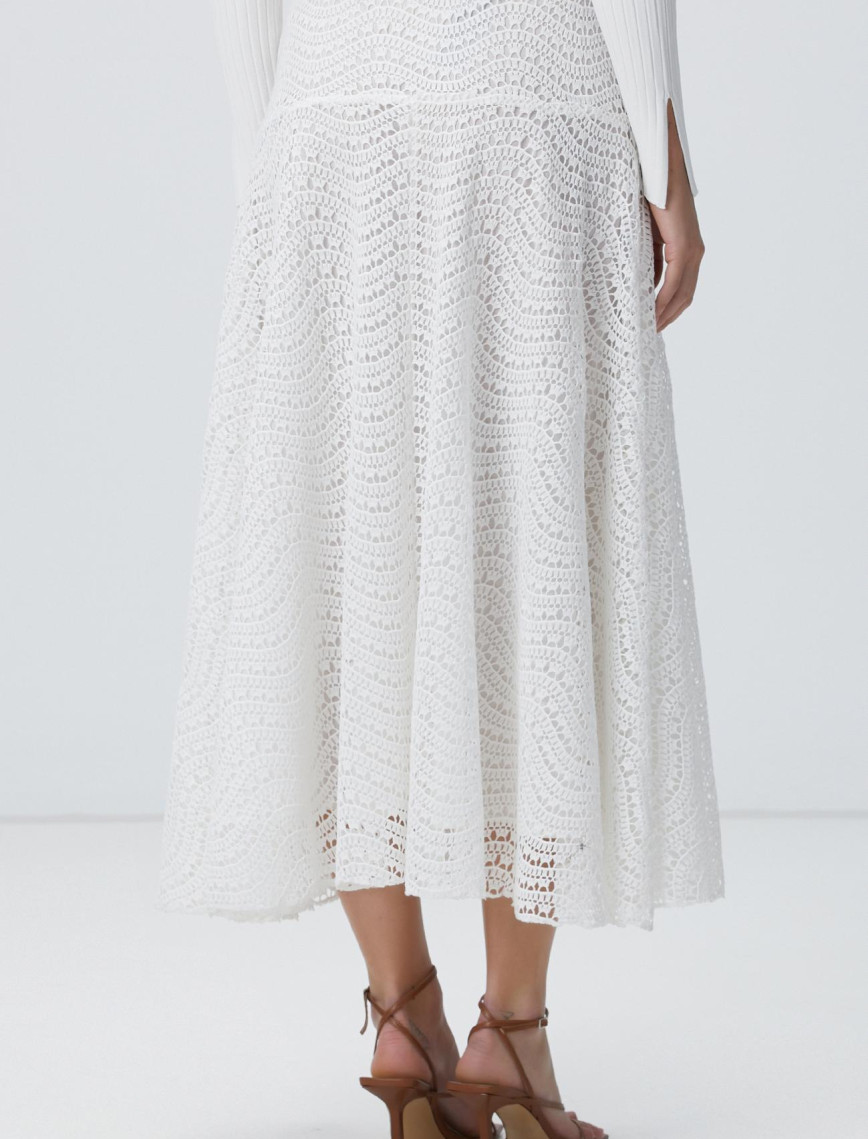 Network Kadın Beyaz Güpürlü Midi Etek Network Kadın Beyaz Güpürlü Midi Etek