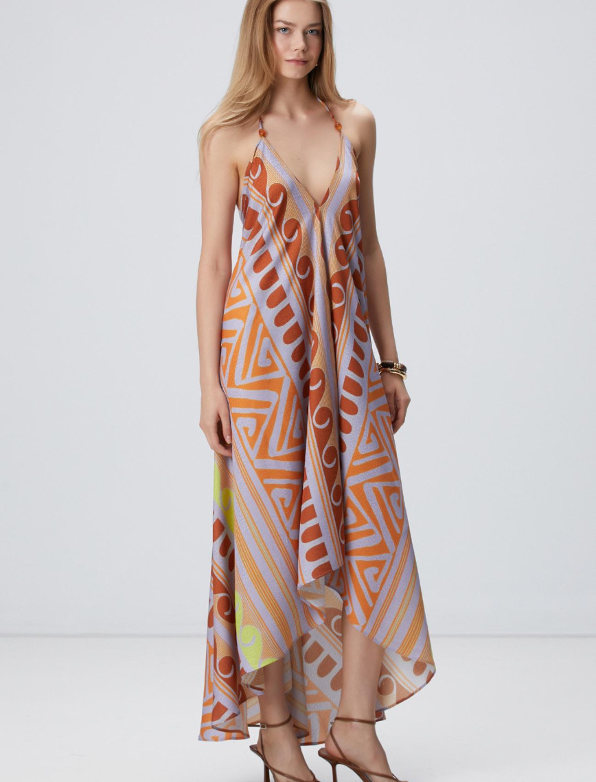 Network Kadın Renkli Desenli Midi Elbise