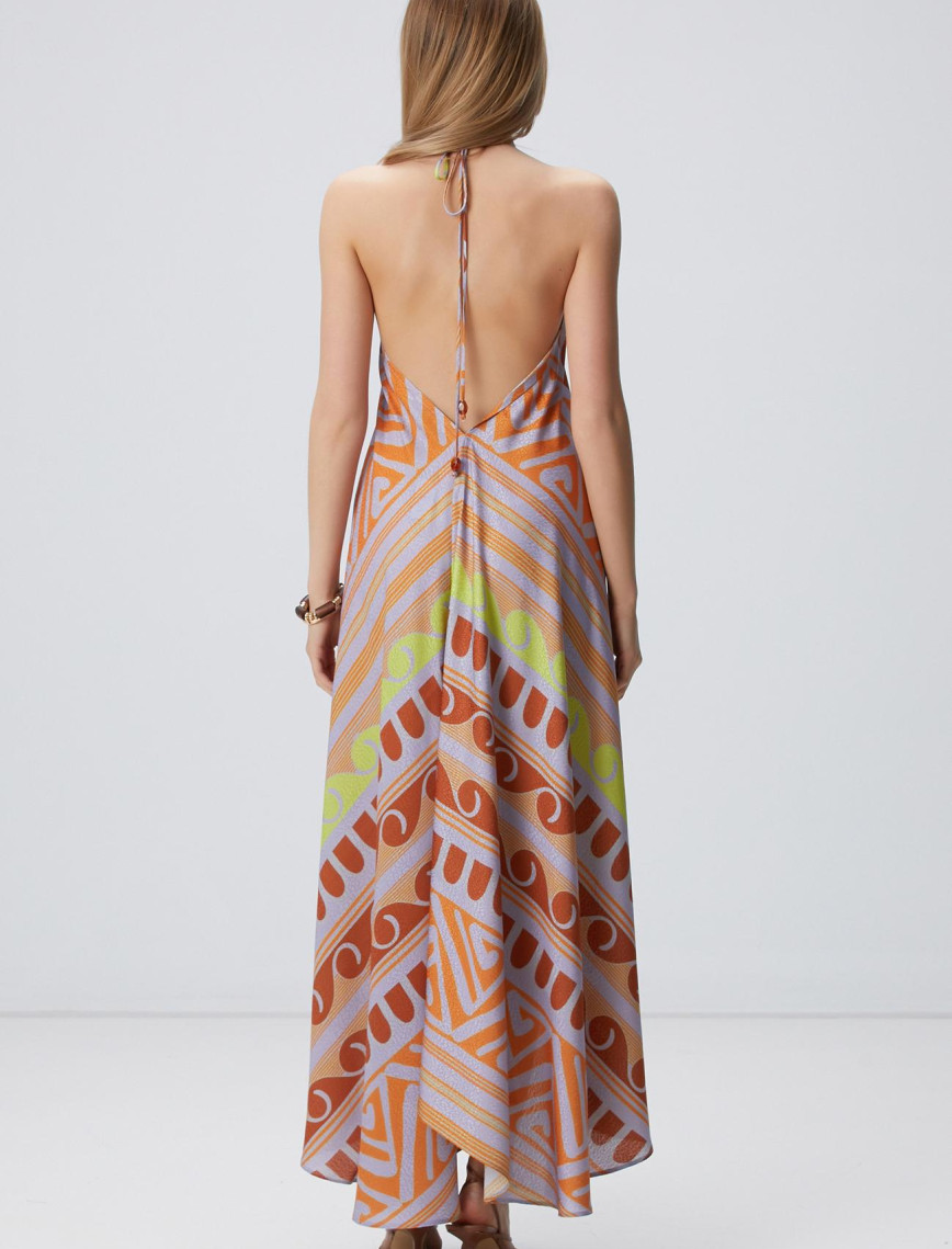 Network Kadın Renkli Desenli Midi Elbise