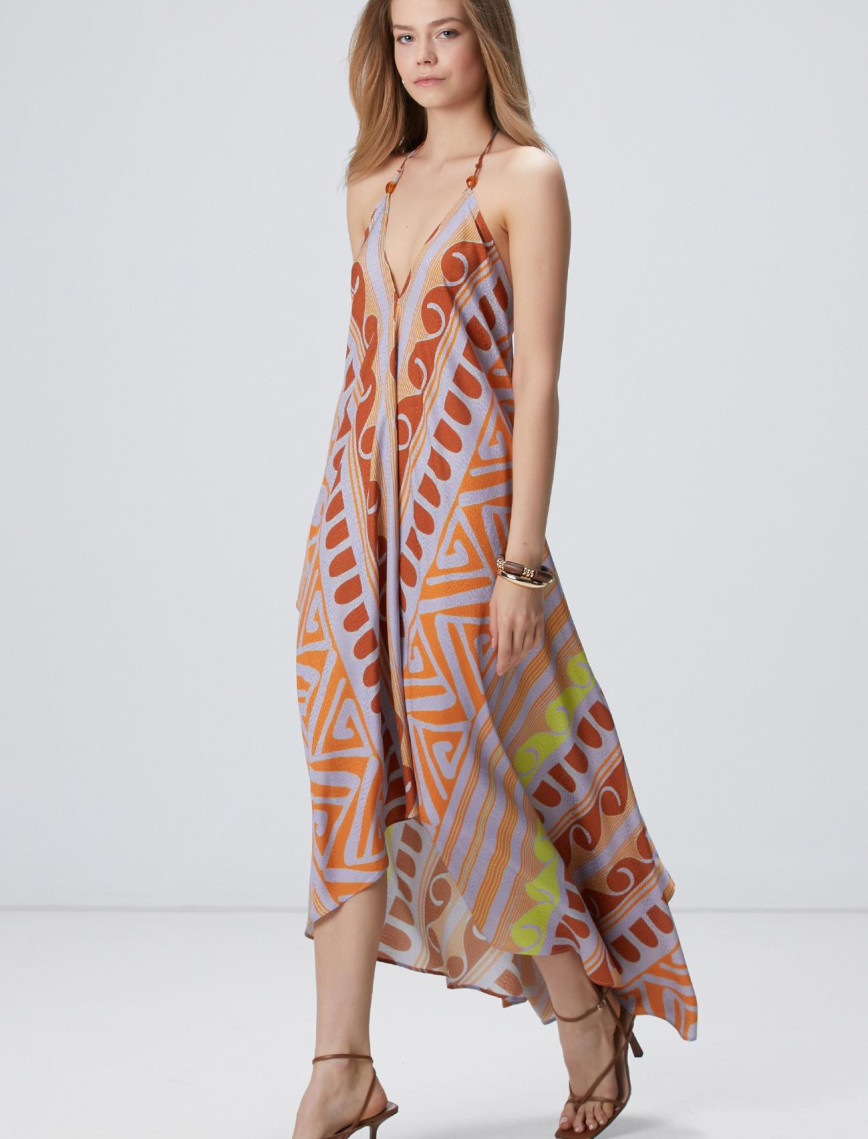 Network Kadın Renkli Desenli Midi Elbise