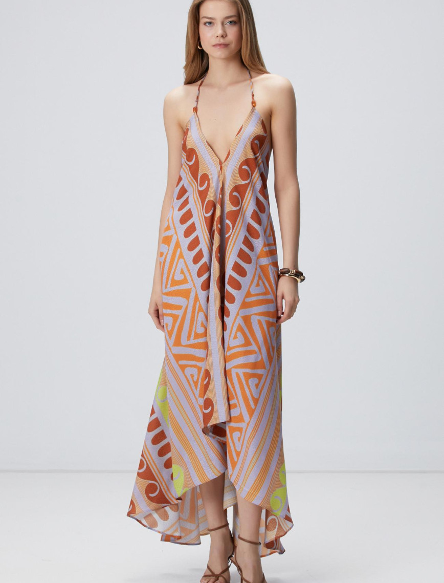 Network Kadın Renkli Desenli Midi Elbise