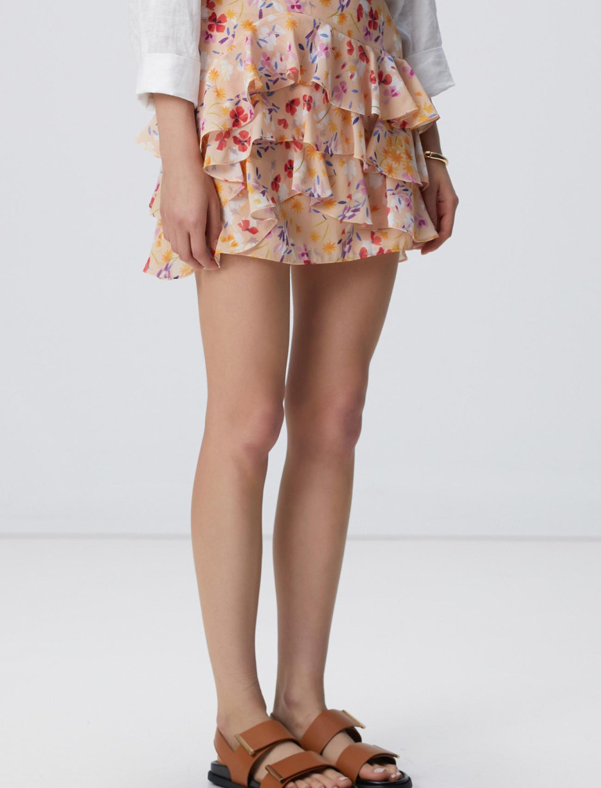 Network Kadın Renkli Desenli Mini Şifon Etek Network Kadın Renkli Desenli Mini Şifon Etek